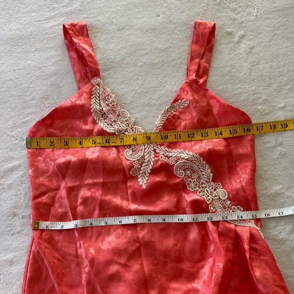 Vintage 80's Victorias Secret Gold Label Coral Peach and Lace Nightie Slip Dress - Picture 5 of 7
